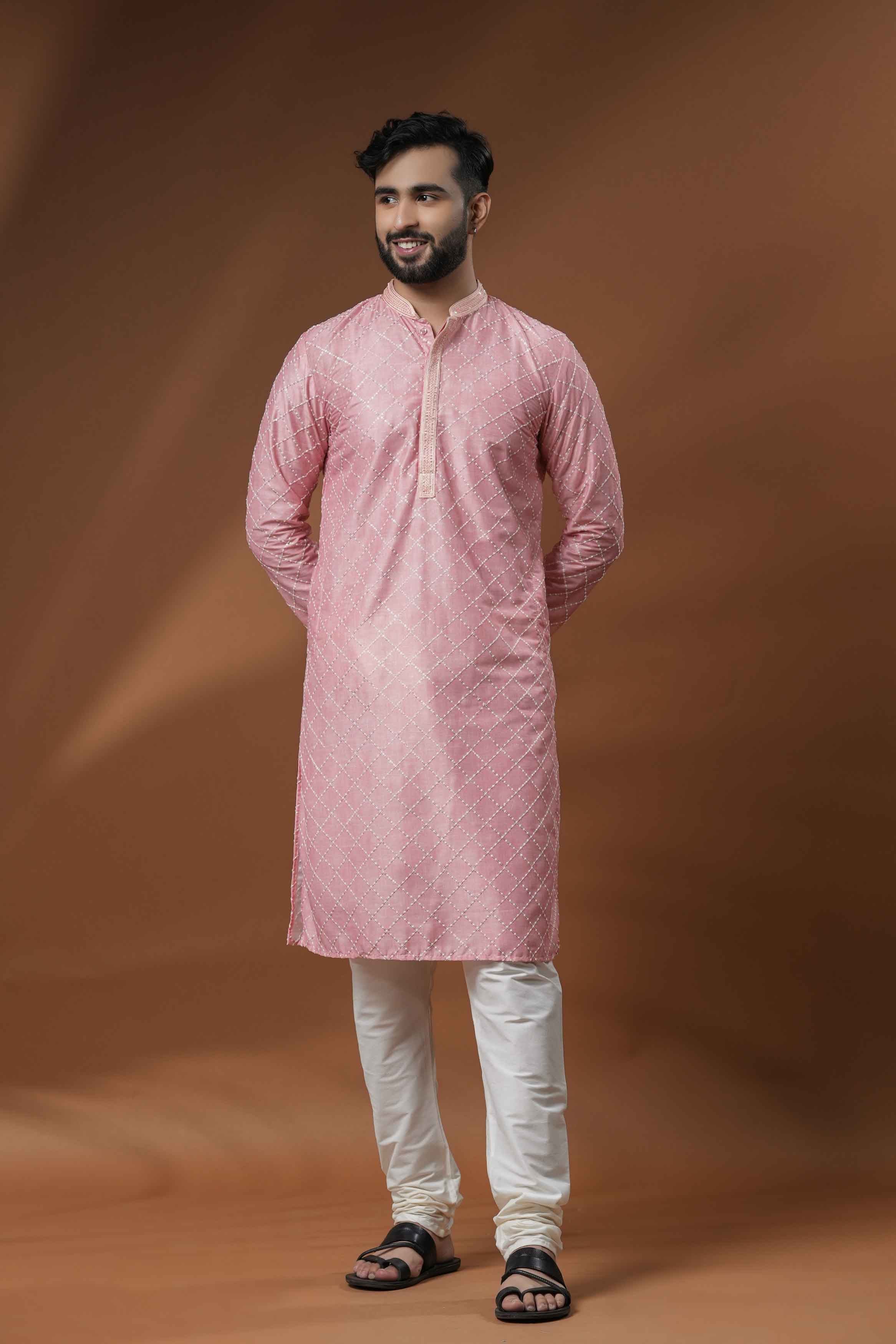 Pink Embroidered Kurta with Handwork
